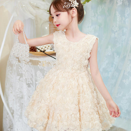 Sleeveless Rosette Gowns Princess Dresses Flower Girl Party Prom Dresses