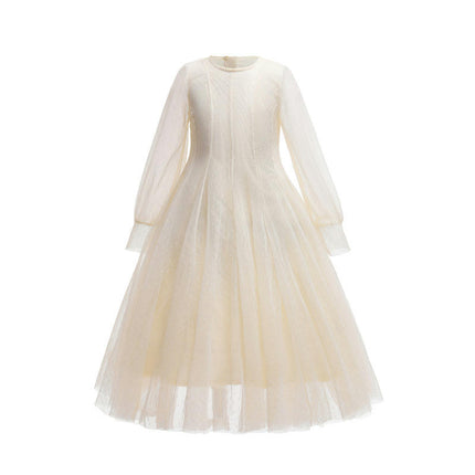 Solid Color Long Sleeve Tulle Princess Dress Flower Girl Party Prom Fairy Dresses