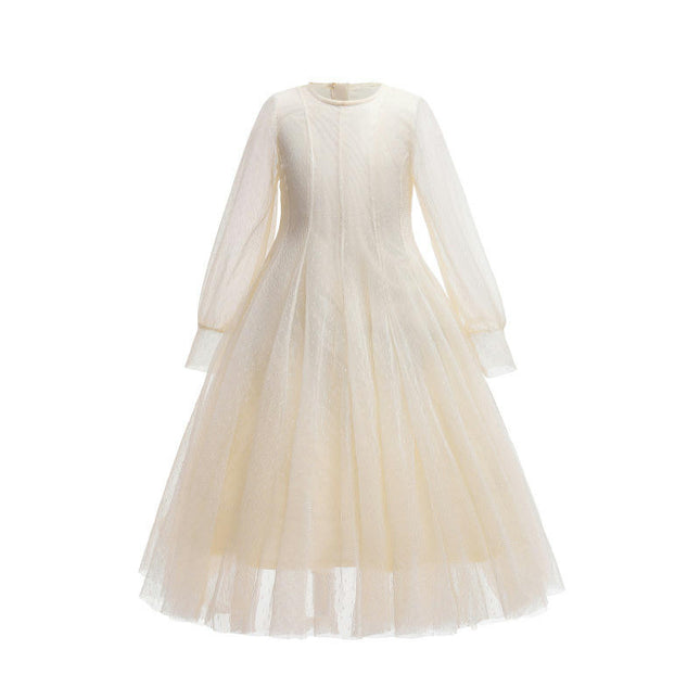 Solid Color Long Sleeve Tulle Princess Dress Flower Girl Party Prom Fairy Dresses