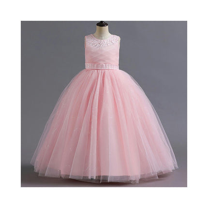 Mesh Sequins Princess Dress Girls Performance Flower Girl Party Prom A-Line Long Dresses