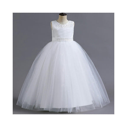 Mesh Sequins Princess Dress Girls Performance Flower Girl Party Prom A-Line Long Dresses