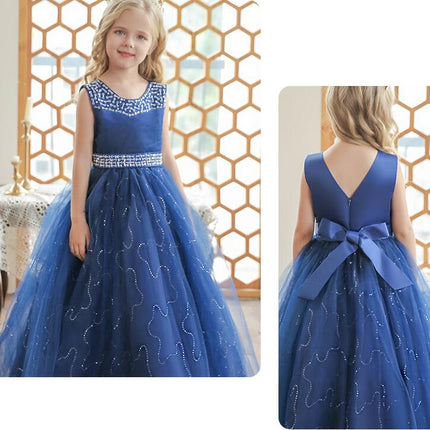 Mesh Sequins Princess Dress Girls Performance Flower Girl Party Prom A-Line Long Dresses