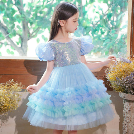 Sequined Princess Dress Girls Performance Flower Girl Party Dance Lace Cake Dress