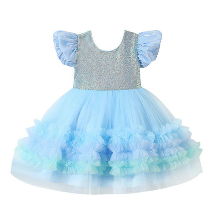 Sequined Princess Dress Girls Performance Flower Girl Party Dance Lace Cake Dress