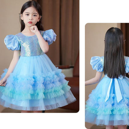 Sequined Princess Dress Girls Performance Flower Girl Party Dance Lace Cake Dress