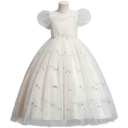 Flower Girls Sparkle Tulle Sequin Puff Sleeves Dress Princess Wedding Bridesmaid Party