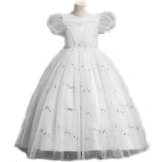 Flower Girls Sparkle Tulle Sequin Puff Sleeves Dress Princess Wedding Bridesmaid Party