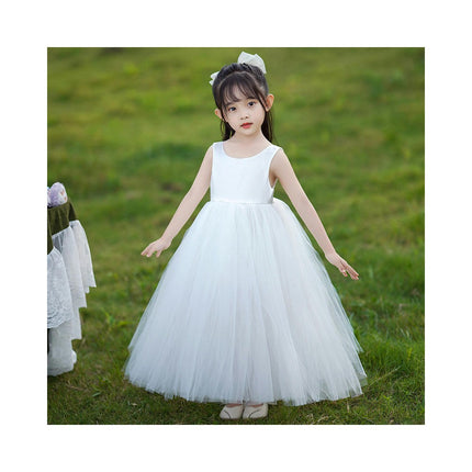 Flower Girls Satin Tulle Princess Pageant Dress for Wedding Kids Party Prom Ball Gowns Dresses