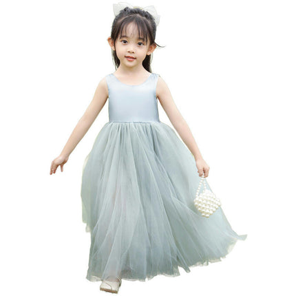 Flower Girls Satin Tulle Princess Pageant Dress for Wedding Kids Party Prom Ball Gowns Dresses