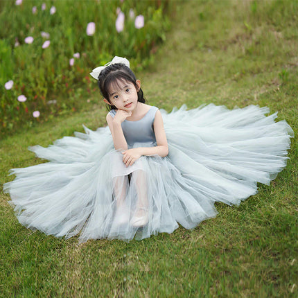 Flower Girls Satin Tulle Princess Pageant Dress for Wedding Kids Party Prom Ball Gowns Dresses