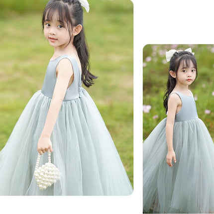 Flower Girls Satin Tulle Princess Pageant Dress for Wedding Kids Party Prom Ball Gowns Dresses