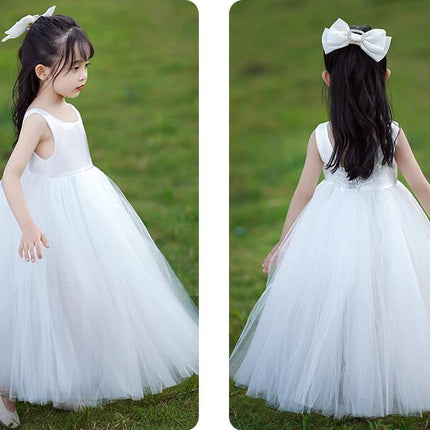 Flower Girls Satin Tulle Princess Pageant Dress for Wedding Kids Party Prom Ball Gowns Dresses