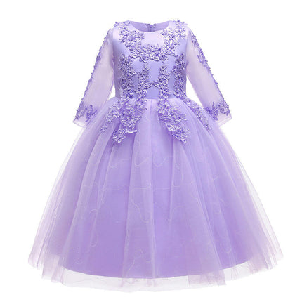 Little Girl Long Sleeve Lace Floral Prom Dresses Party Gowns Tulle Prom Dresses