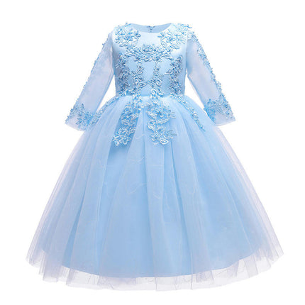 Little Girl Long Sleeve Lace Floral Prom Dresses Party Gowns Tulle Prom Dresses