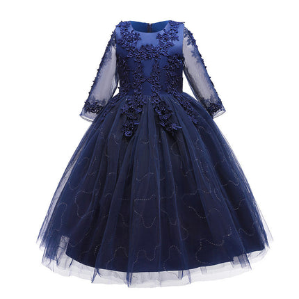 Little Girl Long Sleeve Lace Floral Prom Dresses Party Gowns Tulle Prom Dresses