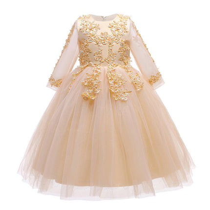 Little Girl Long Sleeve Lace Floral Prom Dresses Party Gowns Tulle Prom Dresses