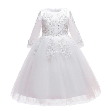 Little Girl Long Sleeve Lace Floral Prom Dresses Party Gowns Tulle Prom Dresses