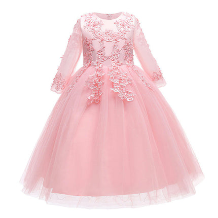 Little Girl Long Sleeve Lace Floral Prom Dresses Party Gowns Tulle Prom Dresses