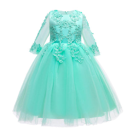 Little Girl Long Sleeve Lace Floral Prom Dresses Party Gowns Tulle Prom Dresses