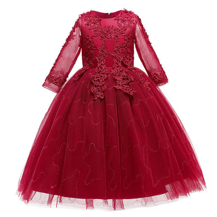 Little Girl Long Sleeve Lace Floral Prom Dresses Party Gowns Tulle Prom Dresses