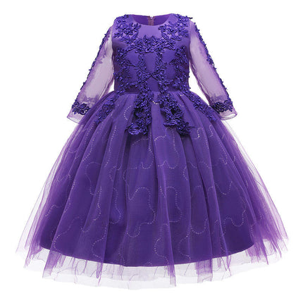 Little Girl Long Sleeve Lace Floral Prom Dresses Party Gowns Tulle Prom Dresses