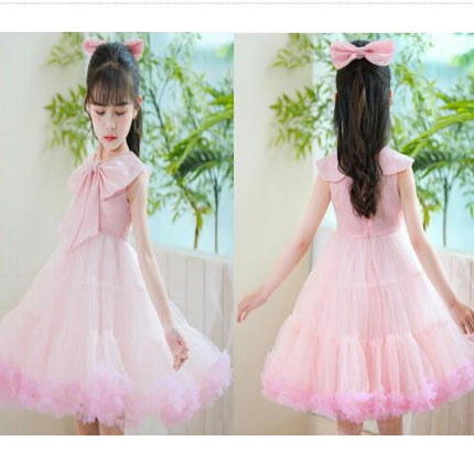 Toddler Sleeveless Wedding Dresses Princess Dresses Flower Girl Party Bow Lace Dresses