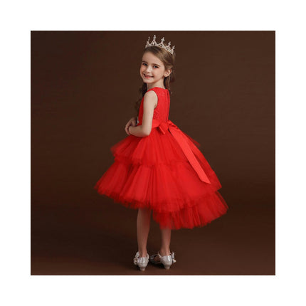 Girls Sleeveless Wedding Dresses Princess Dresses Flower Girl Party Pom Pom Tow Tail Dresses