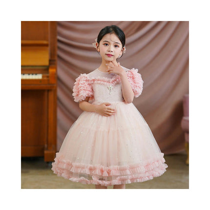 Girls Party Lace Dresses Princess Dresses Flower Girl Wedding Mesh Poncho Dresses