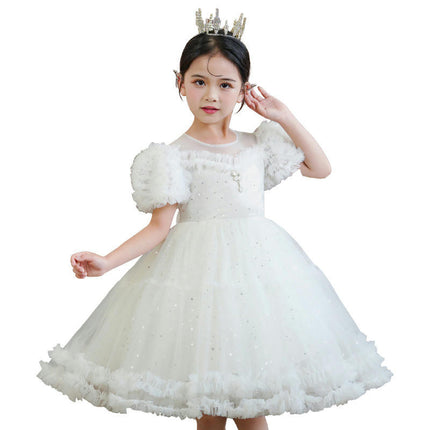 Girls Party Lace Dresses Princess Dresses Flower Girl Wedding Mesh Poncho Dresses