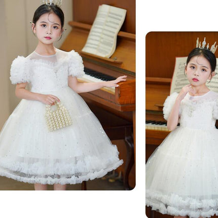 Girls Party Lace Dresses Princess Dresses Flower Girl Wedding Mesh Poncho Dresses