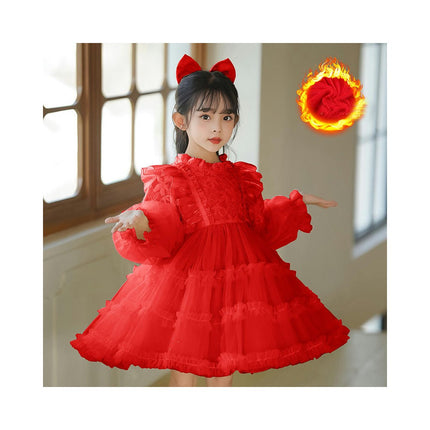 Toddler Party Long Sleeve Winter Plus Velvet Mesh Dress Lolita Princess Dress