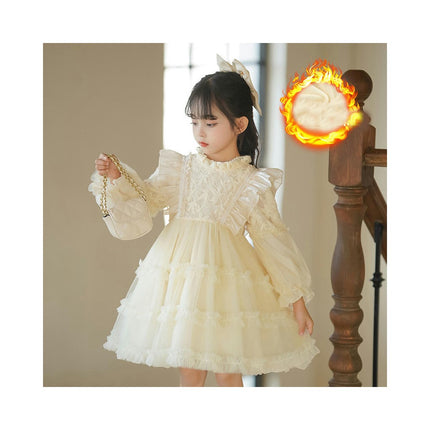 Toddler Party Long Sleeve Winter Plus Velvet Mesh Dress Lolita Princess Dress