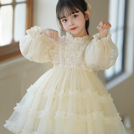 Toddler Party Long Sleeve Winter Plus Velvet Mesh Dress Lolita Princess Dress