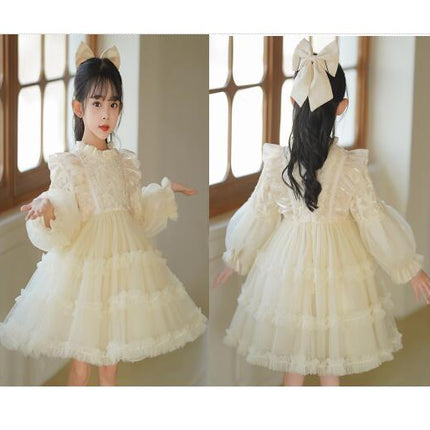 Toddler Party Long Sleeve Winter Plus Velvet Mesh Dress Lolita Princess Dress