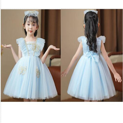 Girls Sequin Mesh Party Dress Butterfly Embroidery Birthday Ball Tank Dresses