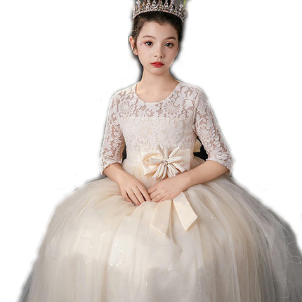 Big Kids Net Sand Sleeve Dress Princess Dress Children's Day Party Host Dress