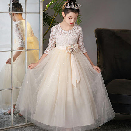 Big Kids Net Sand Sleeve Dress Princess Dress Children's Day Party Host Dress