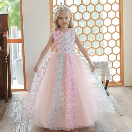 Flower Girl Sleeveless Party Dress Mesh Butterfly Puffy A-Line Dress