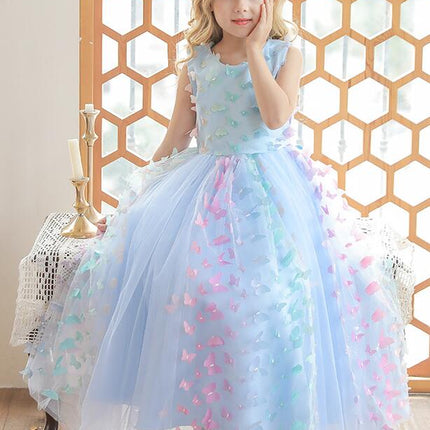 Flower Girl Sleeveless Party Dress Mesh Butterfly Puffy A-Line Dress