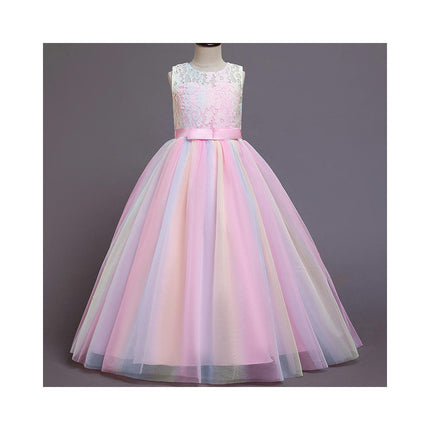 Girls Lace Dress Long A Line Tulle Wedding Pageant Party Prom Dresses Ball Gown