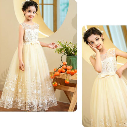 Girls Lace Dress Long A Line Tulle Wedding Pageant Party Prom Dresses Ball Gown