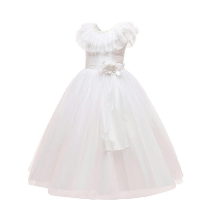 Flower Girl Birthday Party Dress Waist Ruffle Neckline Mesh Puffy A-Line Dress