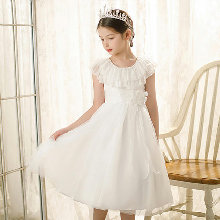 Flower Girl Birthday Party Dress Waist Ruffle Neckline Mesh Puffy A-Line Dress