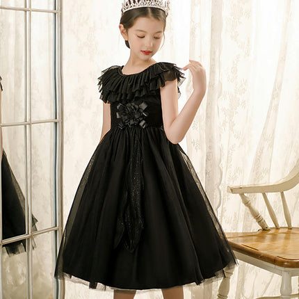 Flower Girl Birthday Party Dress Waist Ruffle Neckline Mesh Puffy A-Line Dress