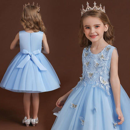 Girls Butterflies Tulle Dress Princess Embroidery Birthday Pageant Party Flower Girl Wedding Ball Gowns