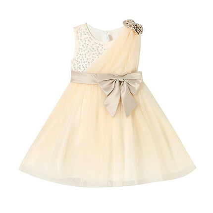 Flower Girl Children Sleeveless Lace Wedding Party Long Dress Princess Tulle Bowknot Dress