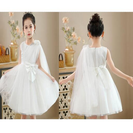 Flower Girl Children Sleeveless Lace Wedding Party Long Dress Princess Tulle Bowknot Dress