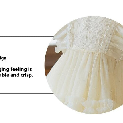 Little Girl Short Sleeve Lace Floral Prom Dresses Party Gowns Tulle Prom Dresses