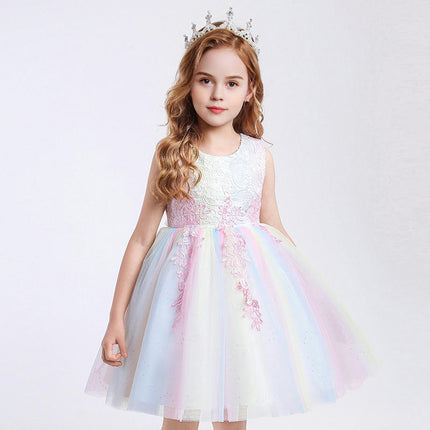 Flower Girl Lace Bridesmaid Dresses Children Wedding Party Birthday Flower Embroidery Tulle Skirt