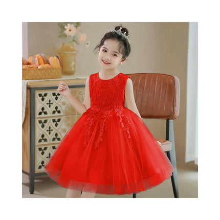 Flower Girl Lace Bridesmaid Dresses Children Wedding Party Birthday Flower Embroidery Tulle Skirt